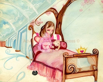 Watercolor Print of - The Princess In The Hall of Trees© -  from the book - The Princess and The Pee© written by Sandra Roe