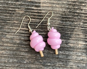 Earrings pink cotton candy fimo paste