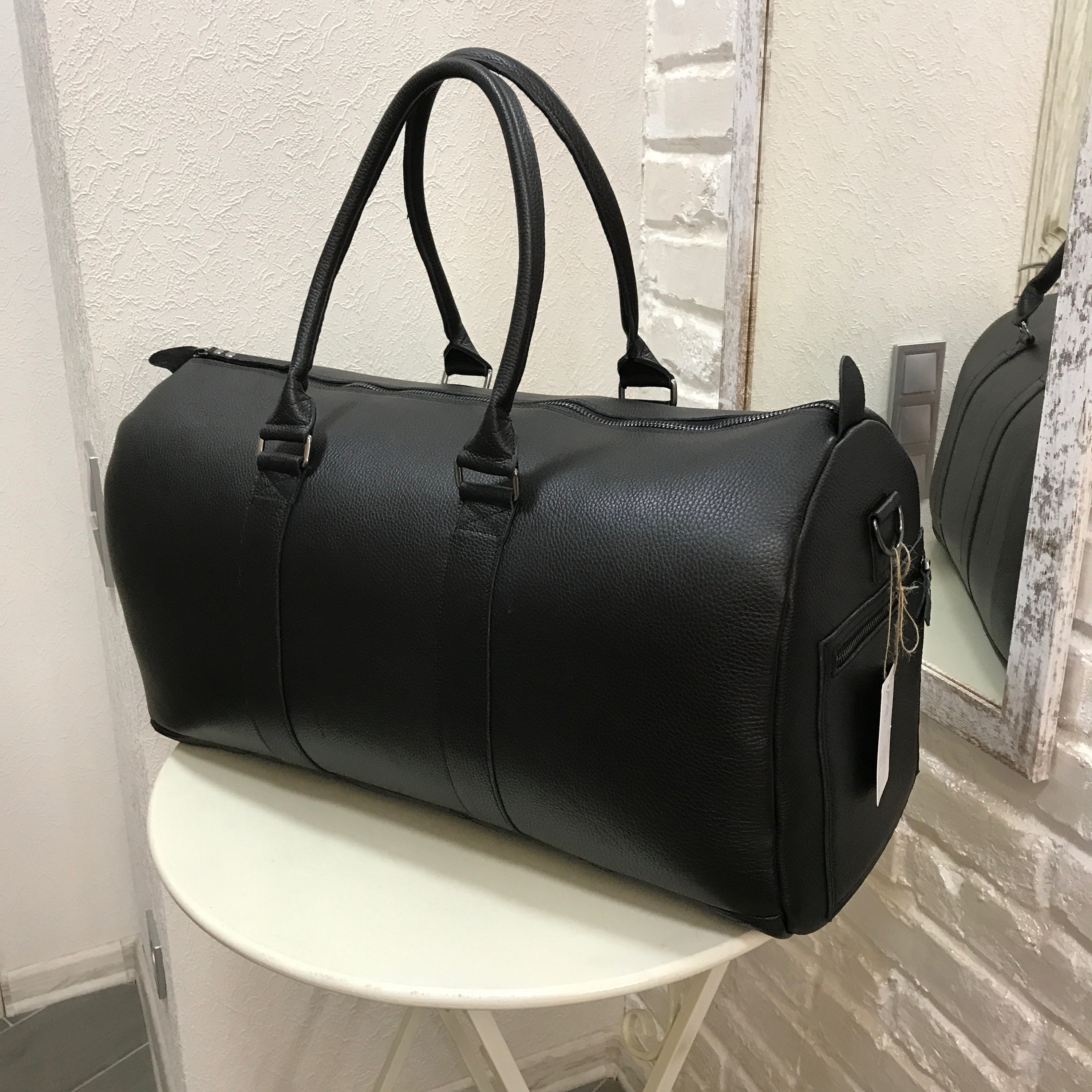 Black weekender bag Men's duffle bag Real leather bag Etsy