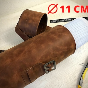 Tubo de cuero para documentos. Estuche vintage para dibujos. Portaplanos. Regalo para arquitectos. Guarda pósteres.