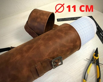 Leather Document Tube. Vintage Drawing Case. Blueprint Holder. Gift for Architects. Poster Storage