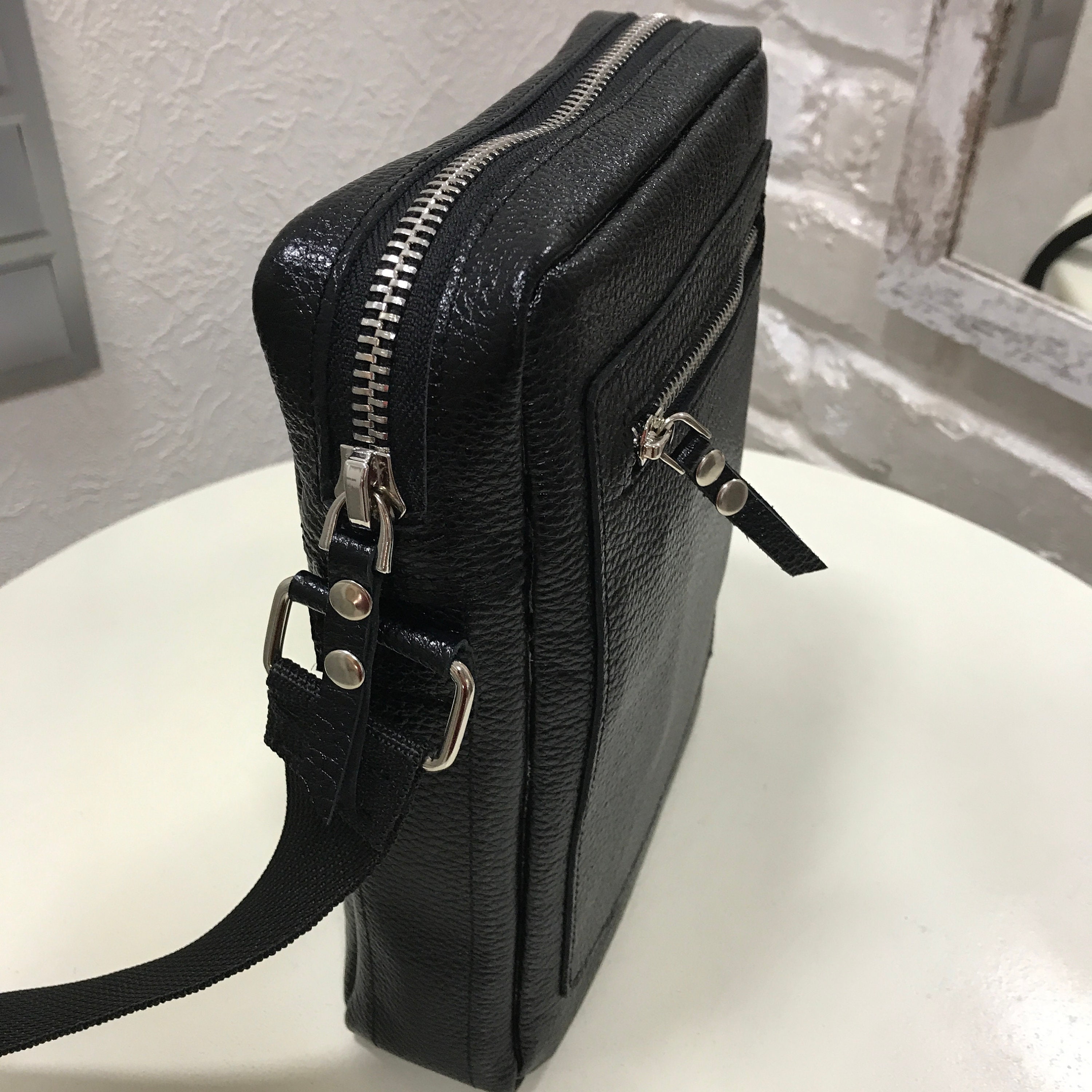 Mens black crossbody bag Leather bag Messenger bag Etsy