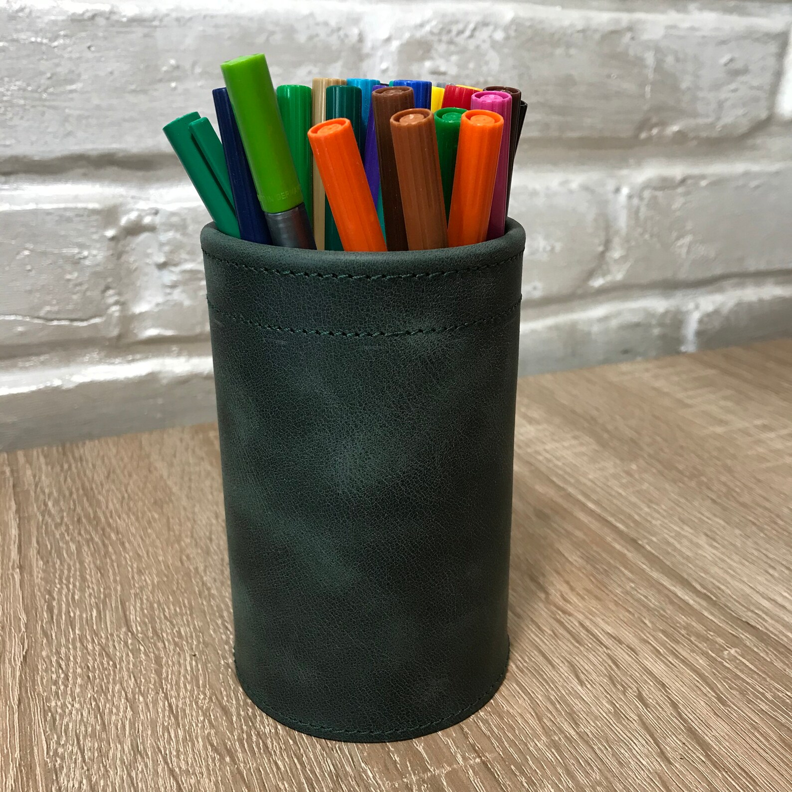 Office Round Pencil Holder.leather Pen Stand.pencil Stand.desk Etsy