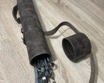 Handmade Leather Grill Tool Case: BBQ Skewer Holder, Picnic Organizer