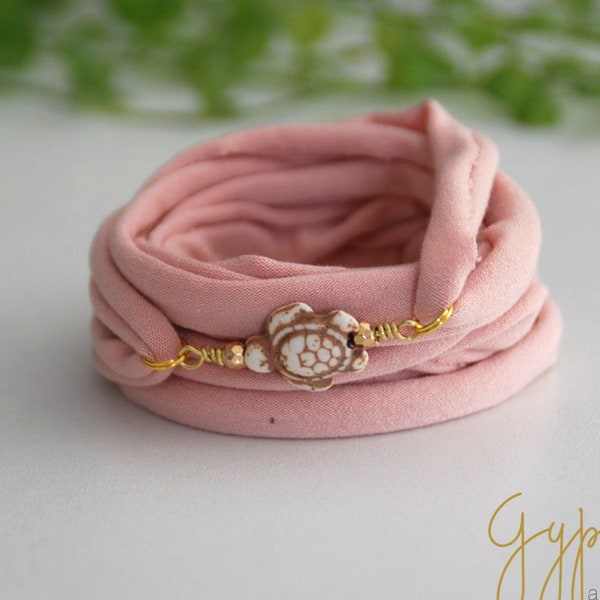 White Howlite Turtle Bead Wrap Wrist Cuff Antique Pink Stretch Wrap Bracelet Fashion accessory Women Teens Wrist Tattoo Cover