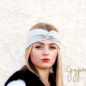 Heather Grey Twist Headband, Faux Turban, Turban Headband, Headwrap, Workout Headband, Adult Head wrap, Jersey Headbands