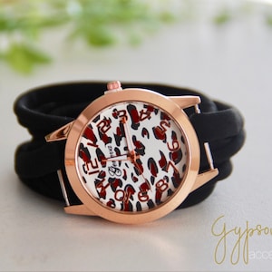 Tiger Print Wrap Watch Pink Gold Watch Stretch Wrist Watch Fashion accessory Women Teens Wrist Tattoo Cover, Watch for women