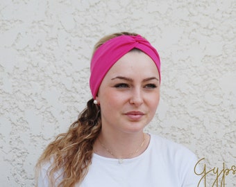 Solid HOT PINK Twist Headband, Faux Turban, Turban Headband, Grey Headwrap, Workout Headband, Adult Head wrap, Jersey Headbands, For her