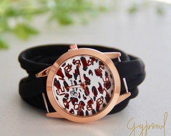 Tiger Print Wickeluhr Roségold Armbanduhr Stretch Armbanduhr Modeaccessoire Damen Teens Handgelenk Tattoo Cover, Uhr für Frauen