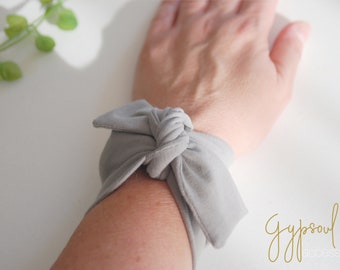 Grey BOW TWIST Wrist Cuff, Wrist Bracelet Fashion accessory Women Teens Wrist Tattoo Cover Wrap Bracelet Fabric Jewel