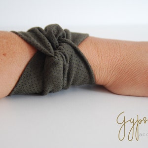 Dark Khaki Green Dotted Twist Wrist Cuff Jersey Bracelet Fashion accessory Women Teens Wrist Tattoo Cover Wrap Bracelet Fabric Jewelry