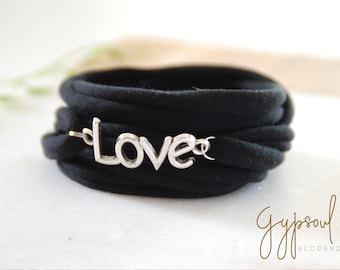 Schwarze LOVE Wrap Handgelenk Manschette Wählen Sie Ihre Farbe Stretch Handgelenk Armband Mode-Accessoire Frauen Teen Handgelenk Tattoo Cover Wrap Armband