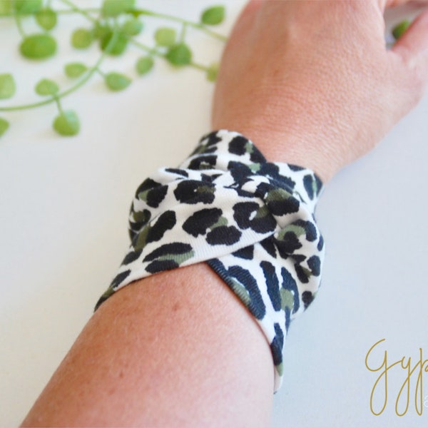 Khaki Green & Black Tiger Print Twist Wrist Cuff Wrist Bracelet Fashion accessory Women Teens Wrist Tattoo Cover Wrap Bracelet