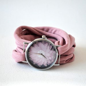 Vintage Pink Round FLOWER Wrap Watch Bracelet Stretch Wrist Watch Fashion accessory Women Teens Wrist Tattoo Cover, Watch for women