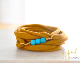 Turquoise Beads Wrap Wrist Cuff Ochre Stretch Wrist Bracelet Fashion accessory Women Teens Wrist Tattoo Cover Wrap Bracelet