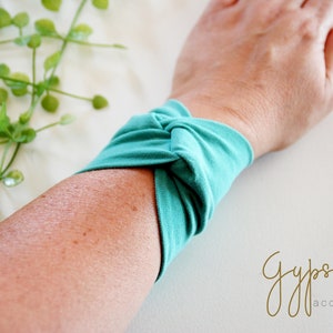 Solid Mint Green Twist Wrist Cuff Jersey Wrist Bracelet Fashion accessory Women Teens Wrist Tattoo Cover Wrap Bracelet Fabric Jewellery