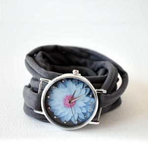 Dark Grey Round FLOWER Wrap Watch Bracelet Stretch Wrist Watch Fashion accessory Women Teens Wrist Tattoo Cover, Watch for women