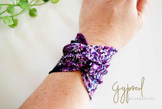 Violet Serpent Impression Twist Poignet Manchette Jersey Poignet Bracelet Accessoire Femmes Ados Poignet Tatouage Couverture Wrap Bracelet Tissu