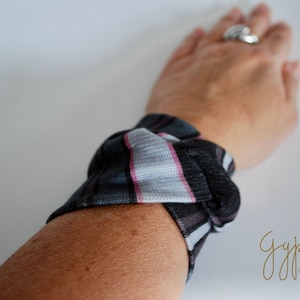 Grey Large Striped Twist Wrist Cuff Wrist Band Fashion accessory Women Teens Wrist Tattoo Cover Up Wrap Bracelet Fabric Jewellery Scar Cover