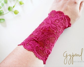 Burgundy Lace Wrist Cuff, Wine Red Wrist Cuff, Lace Bracelet, Fashion accessory Women Teens Tattoo Cover Fabric Jewellery