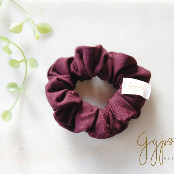 Thin Dark Burgundy Scrunchie, Chunky Hair Tie, Elastic Hair Tie, Messy Bun Holder, Hair Accessory for Women Girls, Wrist Tattoo Cover