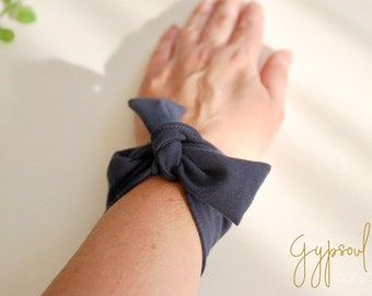 Dark Blue BOW TWIST Wrist Cuff, Wrist Bracelet Fashion accessory Women Teens Wrist Tattoo Cover Wrap Bracelet Fabric Jewel