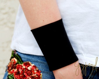 Solid BLACK Wrist Cuff Black Jersey Wrist Bracelet Fashion accessory Women Teens Wrist Tattoo Cover Wrap Bracelet Fabric Jewellery