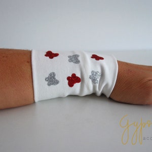 Sparkly BUTTERFLIES Wrist Cuff IVORY Jersey Bracelet Fashion accessory Women Teens Wrist Tattoo Cover Wrap Bracelet Fabric Jewellery