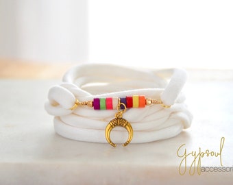 Multicolor Perlen Wrap Handgelenk Manschette Gold Horn Off white Stretch Handgelenk Armband Mode Accessoire Frauen Teens Handgelenk Tattoo Cover Wrap Armband