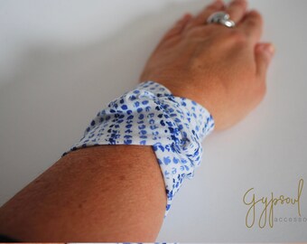 Blue Dots Twist Wrist Cuff Jersey Wrist Band Fashion accessory Women Teens Wrist Tattoo Cover Up Wrap Bracelet Fabric Jewellery Scar Cover