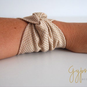 Beige Dotted Twist Wrist Cuff Jersey Bracelet Fashion accessory Women Teens Wrist Tattoo Cover Wrap Bracelet Fabric Jewelry