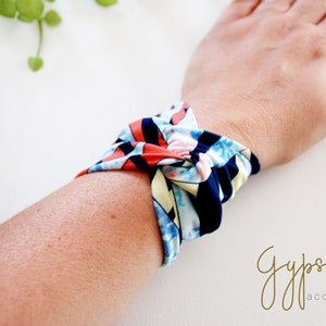 Tropical Plant Wrist Cuff Dark Blue Wrist Bracelet Fashion accessory Women Teens Wrist Tattoo Cover Wrap Bracelet Fabric Jewellery