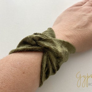 Olive Green Velvet TWIST Wrist Cuff, Wrist Bracelet Fashion accessory Women Teens Wrist Tattoo Cover Wrap Bracelet Fabric Jewellery