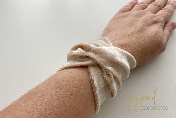 Beige Velvet TWIST Wrist Cuff, Wrist Bracelet Fashion Accessory