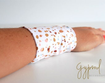 Pink Gold Dotted White Wrist Cuff White Jersey Wrist Bracelet Fashion accessory Women Teens Wrist Tattoo Cover Wrap Bracelet