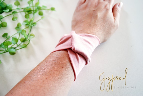 Solid Antique Pink Twist Wrist Cuff Jersey Wrist Bracelet Fashion accessory  Women Teens Wrist Tattoo Cover Wrap Bracelet Fabric Jewellery