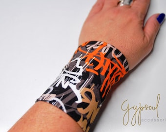 Black Graffiti Wrist Cuff Black Jersey Wrist Band Fashion accessory Women Teens Wrist Tattoo Cover Wrap Bracelet Fabric Jewellery