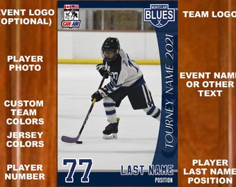 Custom Hockey Tournament Hotel Door Signs - 11"x17" Printed and Laminated - Personalized with Photo, Name, Jersey Number, Team Logo