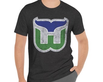 Hartford Whalers Vintage NHL Retro Hockey T-Shirt - Old Time Hockey Shirt with Worn Logo