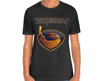 Mens Atlanta Thrashers Throwback Retro Hockey T-shirt With Worn