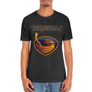 Mens Atlanta Thrashers Throwback Retro Hockey T-Shirt with Worn Look Logo