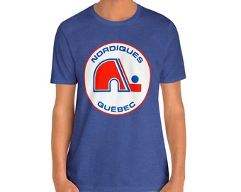 Throwback Retro Quebec Nordiques T-Shirt with Circle Logo Tee - Mens Old School Hockey