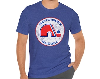 Throwback Retro Quebec Nordiques T-Shirt with Faded Circle Logo Tee - Mens Old School Hockey