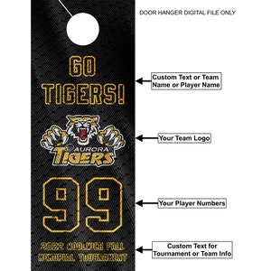 Printable Hockey/Sports Tournament Door Hangers - Personalized with Name, Jersey Number and Team Logo - (DIGITAL FILE ONLY)