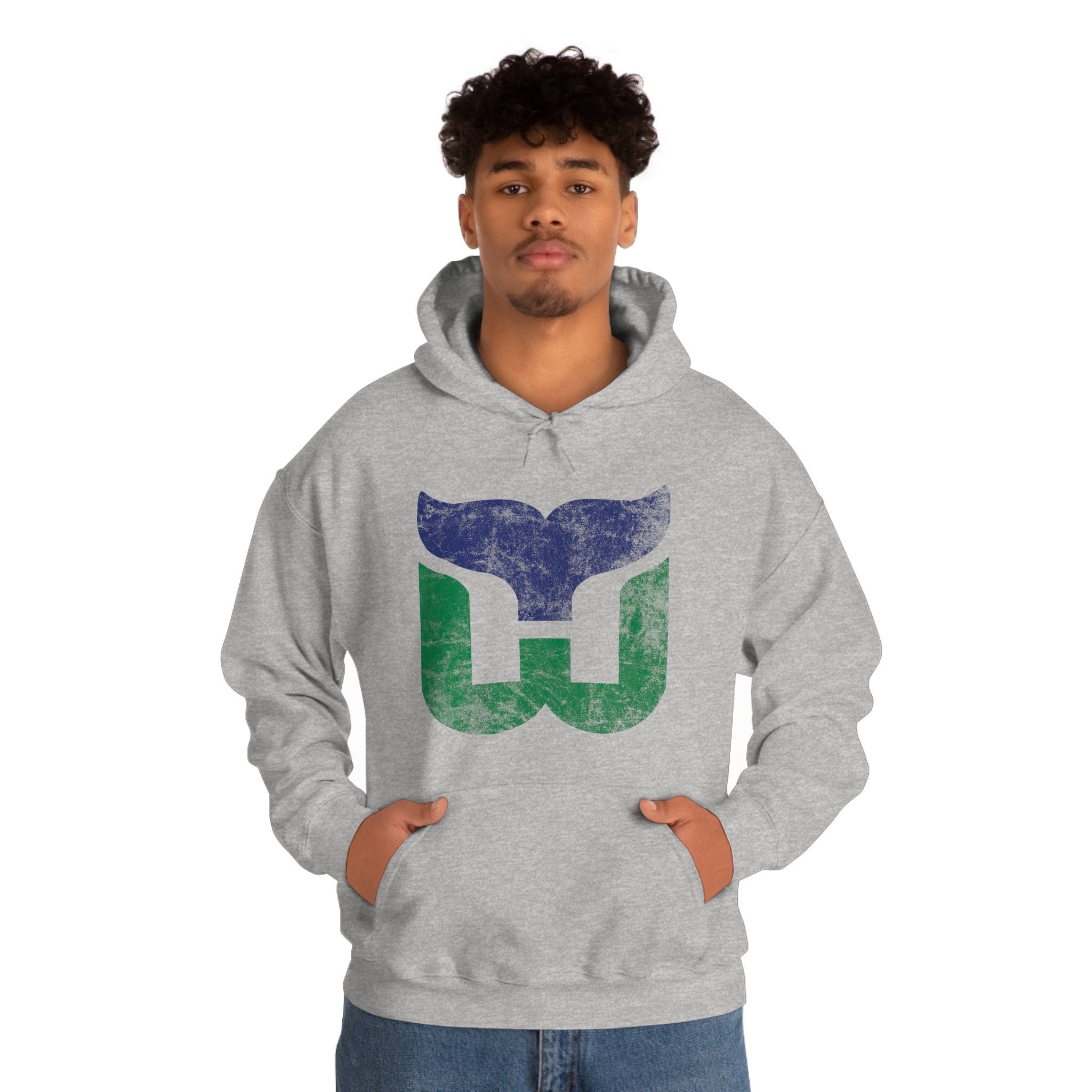 New NHL Hartford Whalers old time jersey style mid weight cotton hoodie  men's M