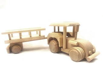 Houten trekker met aanhangwagen speelgoed, houten speelgoed gift van de verjaardag voor kinderen, natuurlijke handgemaakte speelgoed,