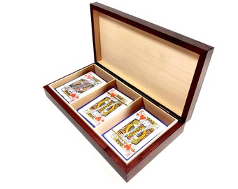 Playcards wooden box for 3 decks of cards, playcards box, handmade box, handcarved box, poker, poker gift, poker cards box