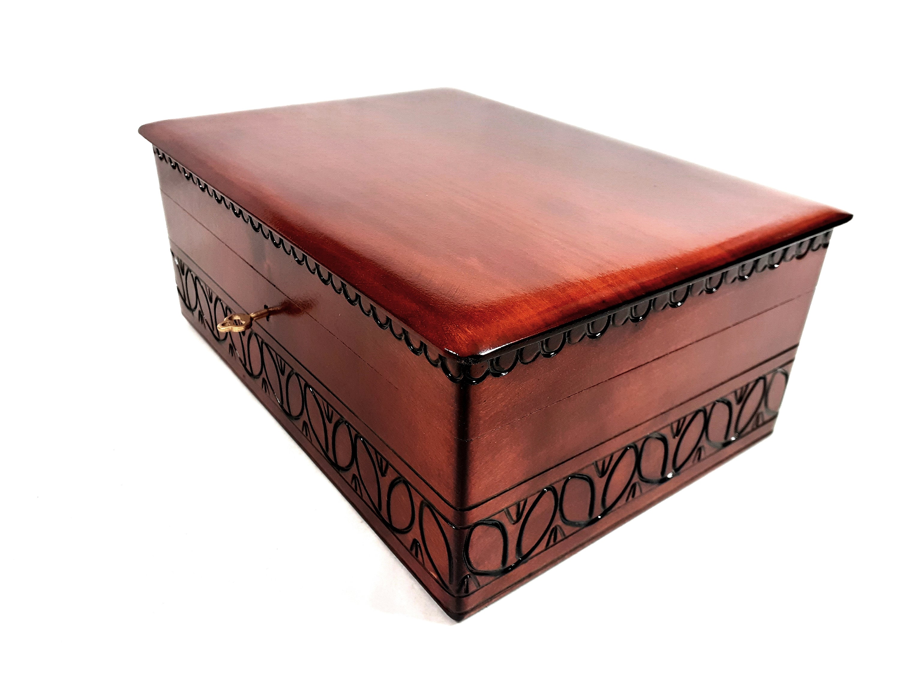 Hand Made of Linden Wood Wooden Elegant Box in Brown Color