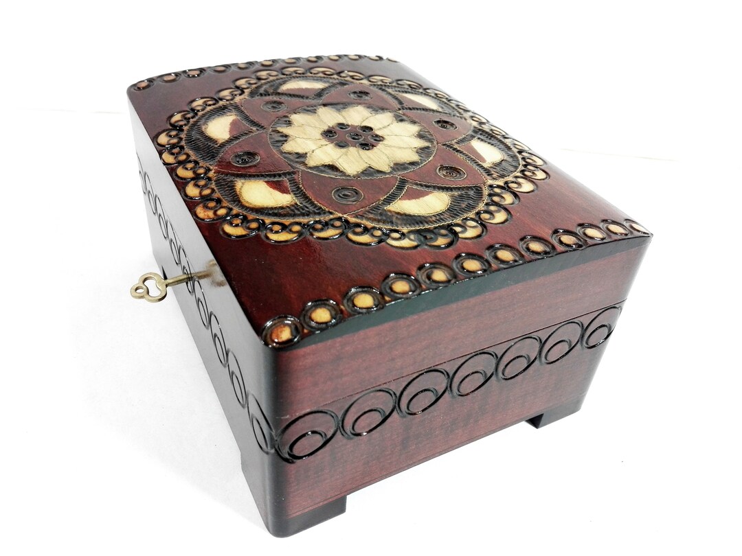 Exclusive 18x14x9 Cm Brown Wooden Jewelry Box Reachly Decorated Carved ...