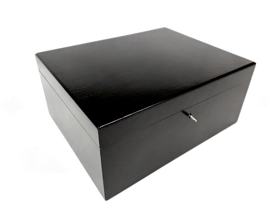 Black Wooden Box High Gloss Elegant High Quality Linden Wood Lockable Box,  Rectangle Box, Box for Jewelry, Storage Box, Keepsake Memory Box 